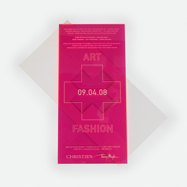 hot pink plexiglass auction invite – Christie’s – Point One Percent
