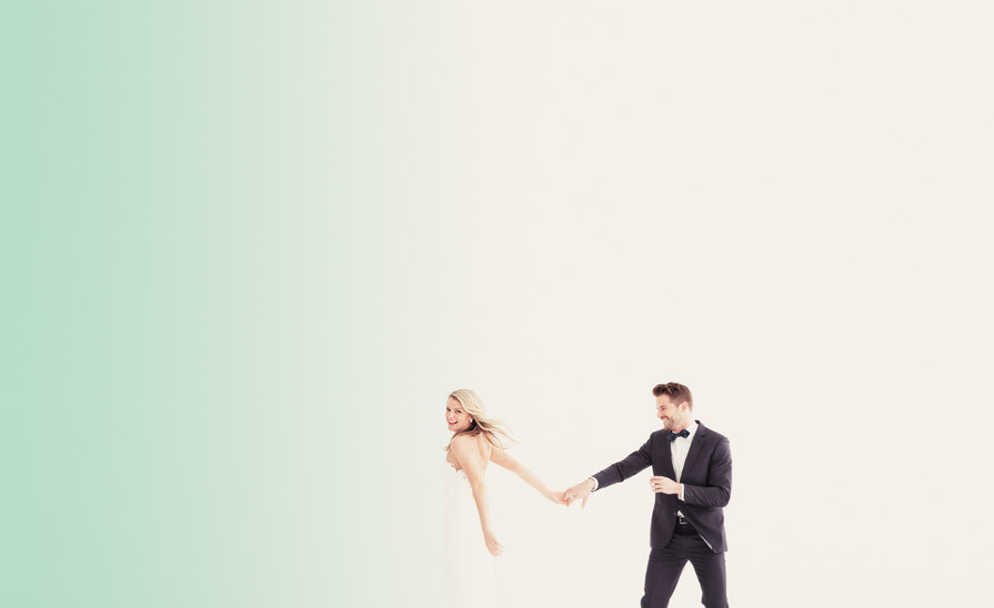 groom and bride holding hands in green gradient background – Everband – Point one percent