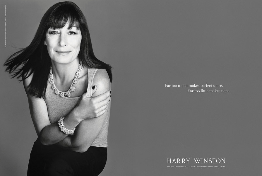 anjelica Huston wearing bracelet and necklace – Harry Winston – point one percent