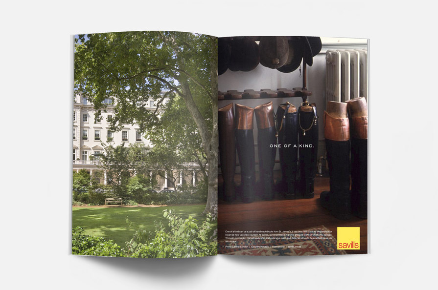 ad campaign in magazine with riding boots – Savills – point one percent