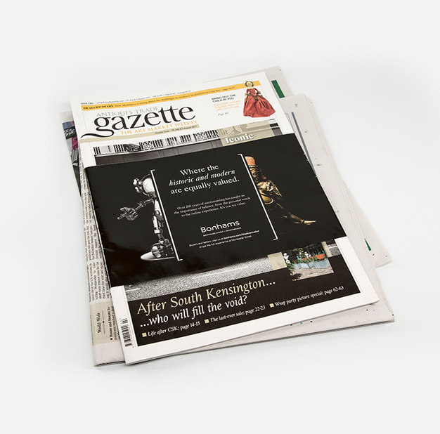 magazine wrap on antiques gazette advertisement sculptures  – Bonhams – Point One Percent 