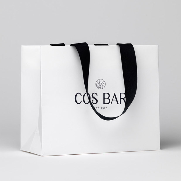White Shopping Bag  with black ribbon handles – Cos Bar – Point One Percent 