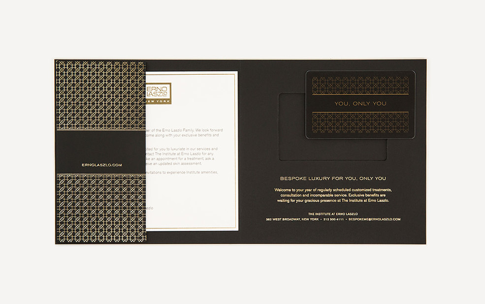 institute collateral with foil stamp and gold foil edge – Erno Laszlo – Point one percent 