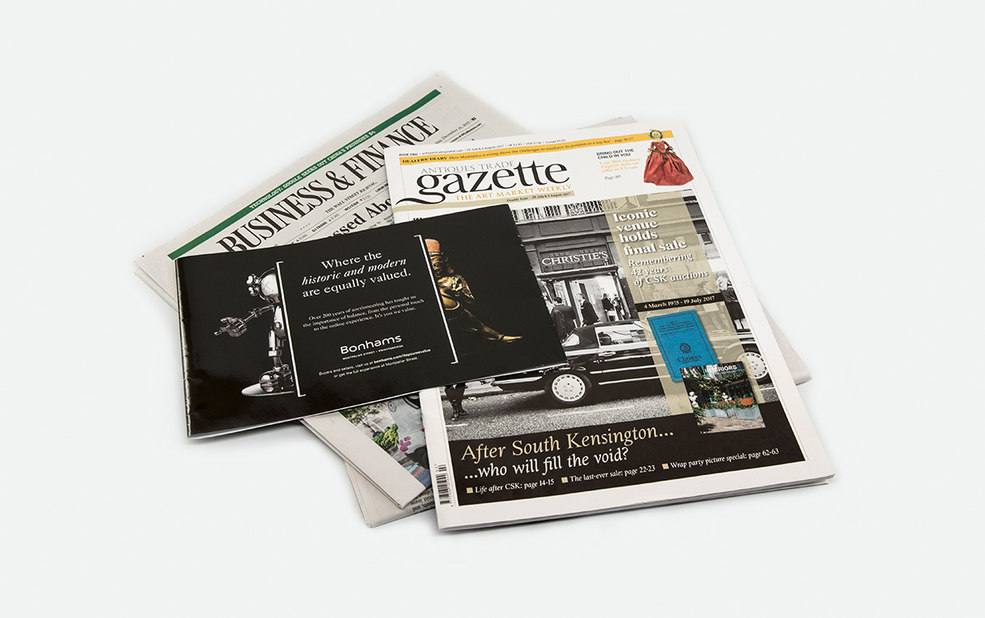 magazine wrap on antiques gazette advertisement sculptures – Bonhams – Point One Percent