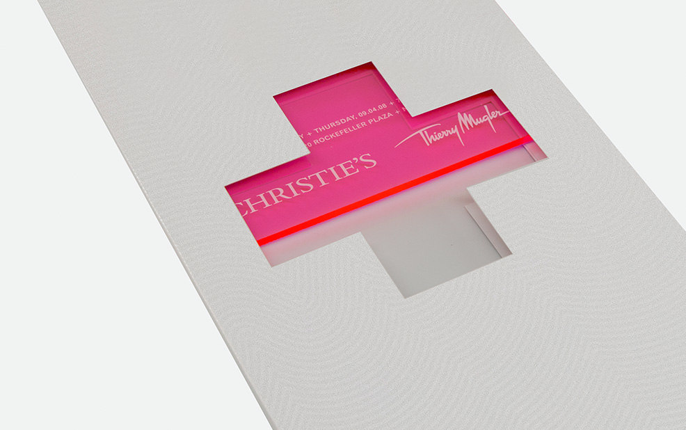 hot pink plexiglass invite – Christie’s – Point One Percent