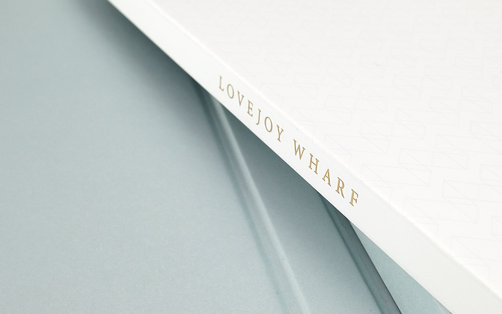 brochure binding with gold foil – Lovejoy Wharf – point one percent 