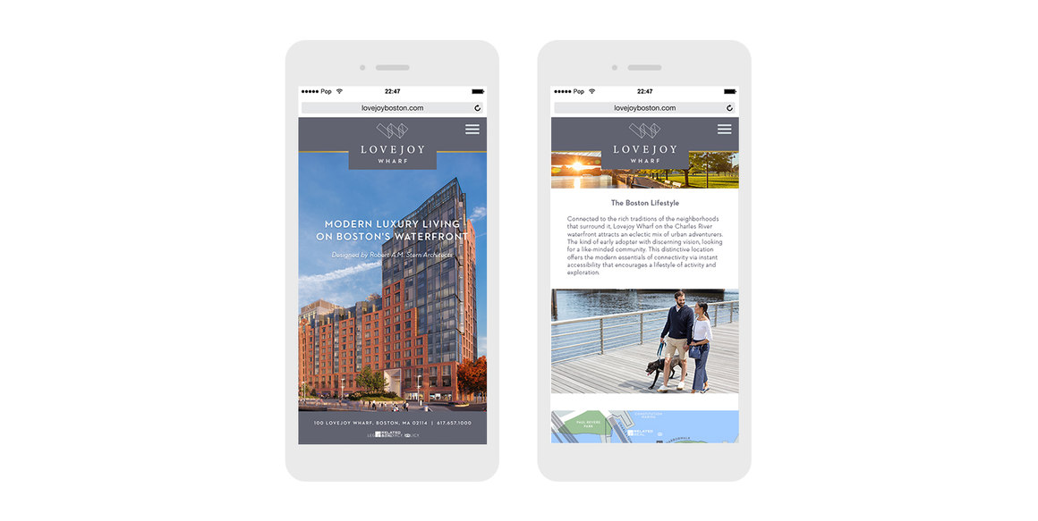 Lovejoy Wharf mobile website design – Lovejoy Wharf – point one percent