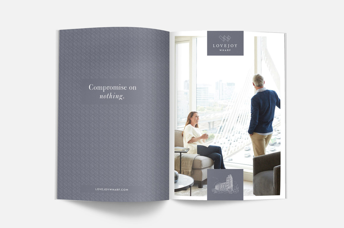 man and woman in living room print advertising spread – Lovejoy Wharf – point one percent